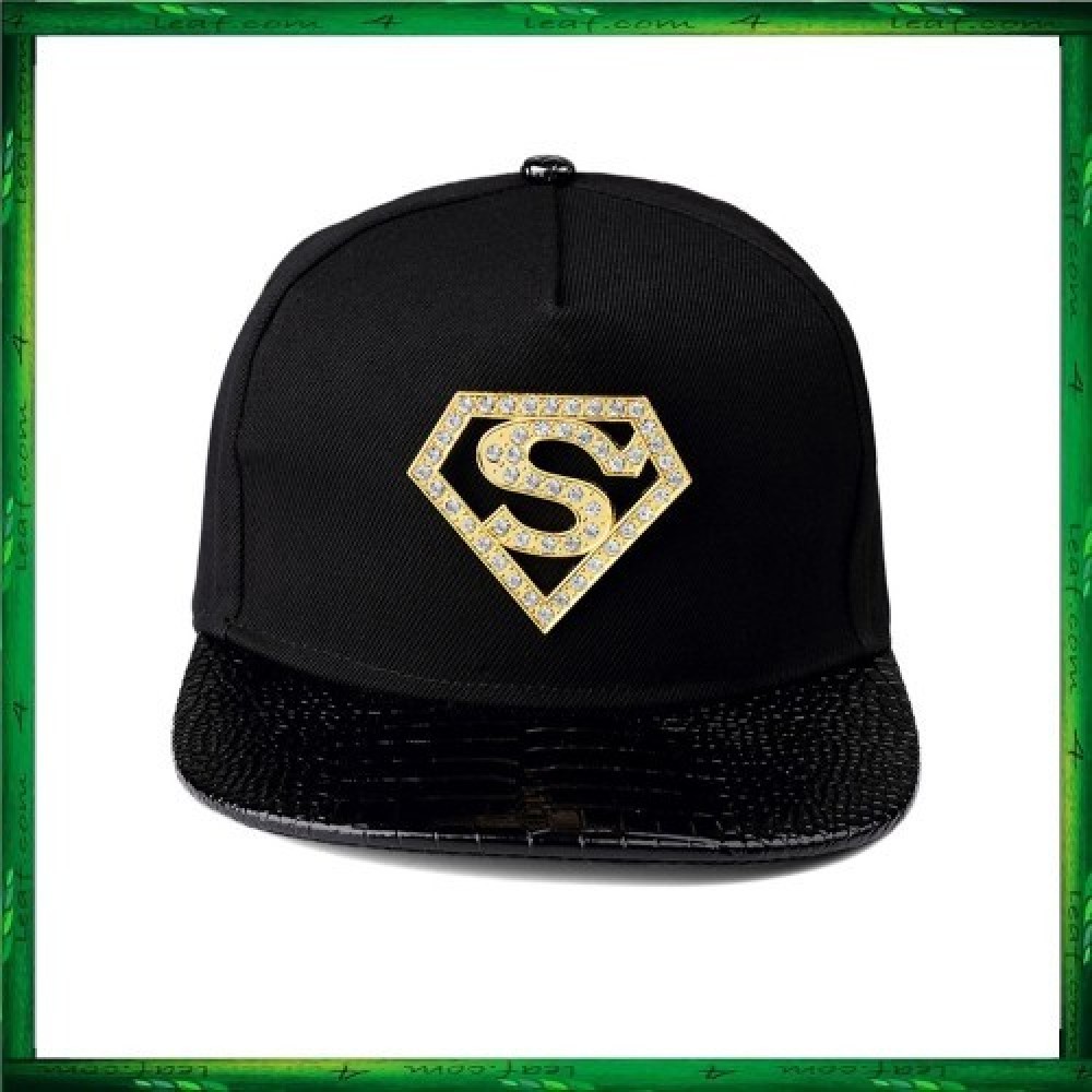 Superman Diamond Black Gold Cap Hat Snapback
