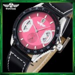 WM14 WINNER Mechanical Automatic Self Wind Watch Auto Date Black Leather Straps