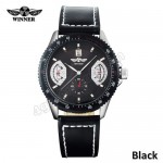 WM14 WINNER Mechanical Automatic Self Wind Watch Auto Date Black Leather Straps