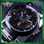 WM10 Winner Skeleton Stainless Steel Blue Hands Luminous Men Automatic Watch