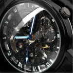 WM10 Winner Skeleton Stainless Steel Blue Hands Luminous Men Automatic Watch