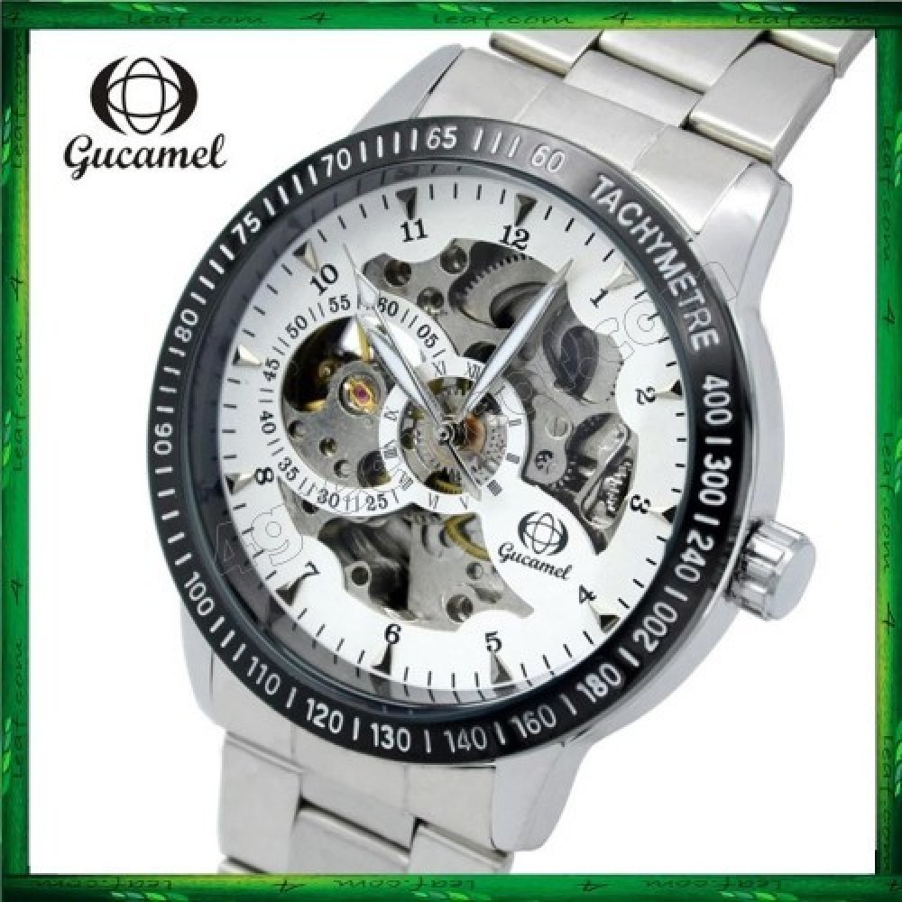 GUC01 Gucamel Men Auto Mechanical Hollow Dial Luminous Steel Leather Band Watch GUC01 Gucamel Men Auto Mechanical Hollow Dial Luminous Steel Leather Band Watch