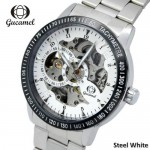 GUC01 Gucamel Men Auto Mechanical Hollow Dial Luminous Steel Leather Band Watch