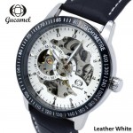GUC01 Gucamel Men Auto Mechanical Hollow Dial Luminous Steel Leather Band Watch
