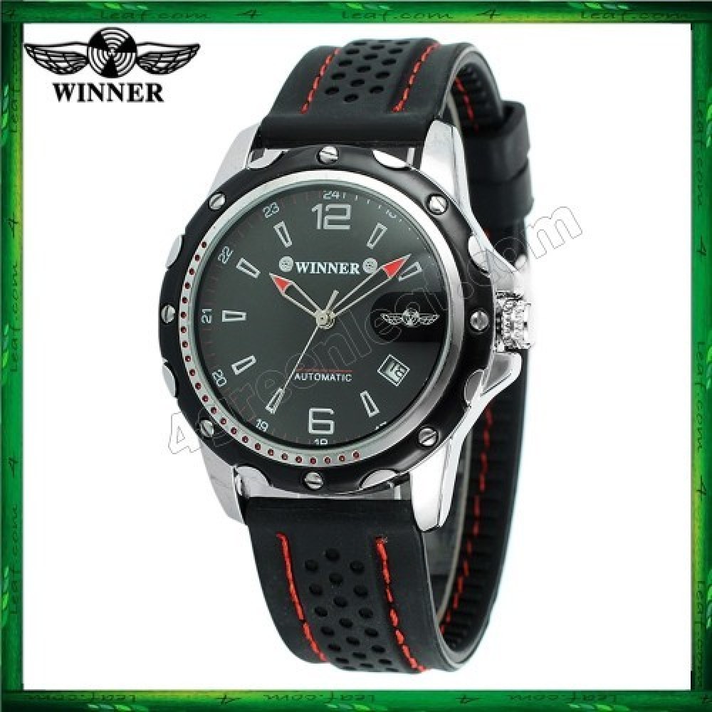 WM12 Winner Auto Date Automatic Men Silicone Strap Mechanical Wristwatches