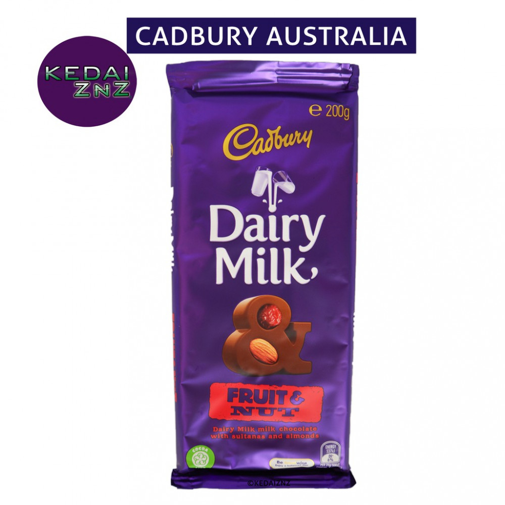 Chocolate Cadbury Dairy Milk FRUIT AND NUT Chocolate Bar 200g Coklat Chocolate Cadbury Dairy Milk FRUIT AND NUT Chocolate Bar 200g Coklat