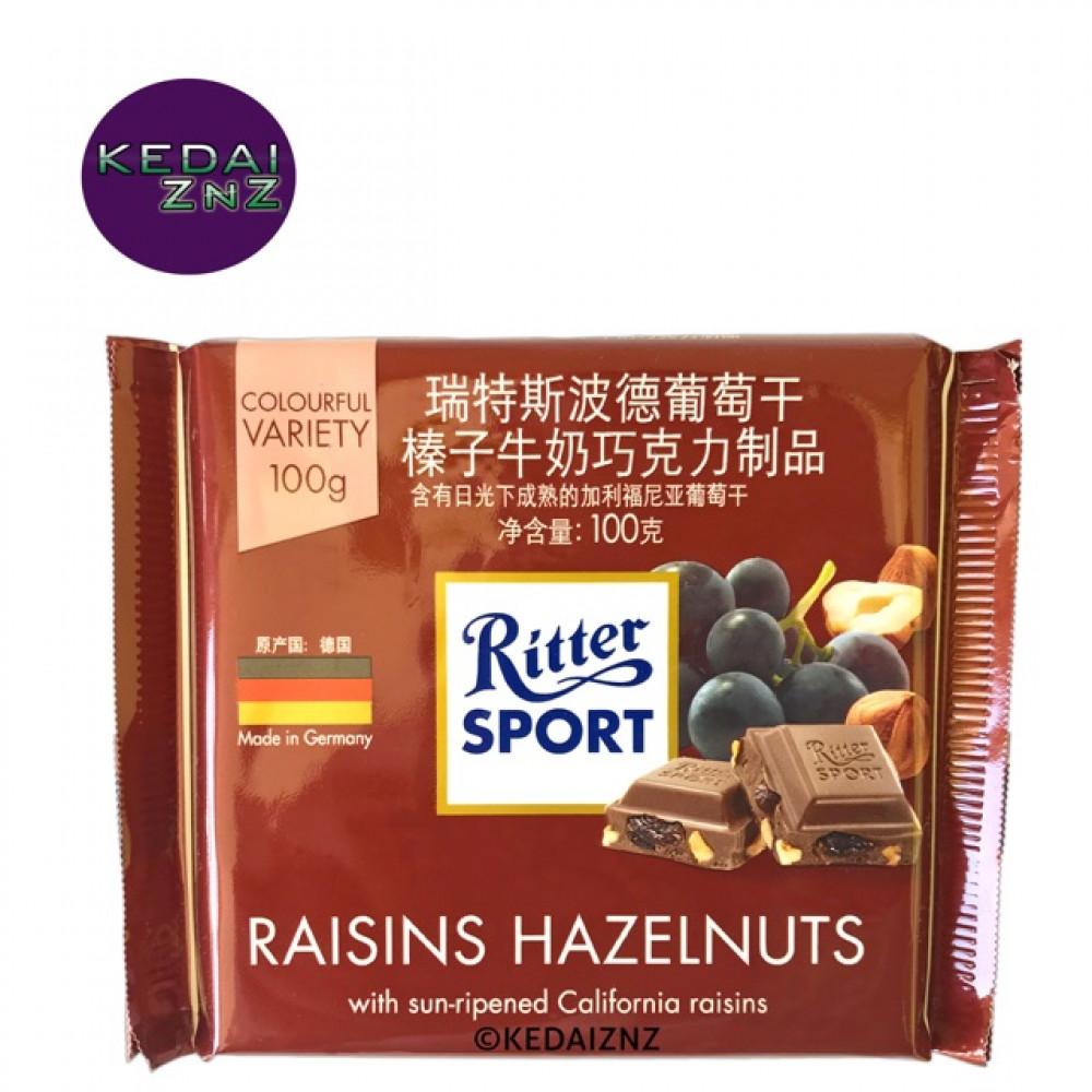 Chocolate Ritter SPORT Raisins Hazelnuts Chocolate Bar 100g Coklat Chocolate Ritter SPORT Raisins Hazelnuts Chocolate Bar 100g Coklat