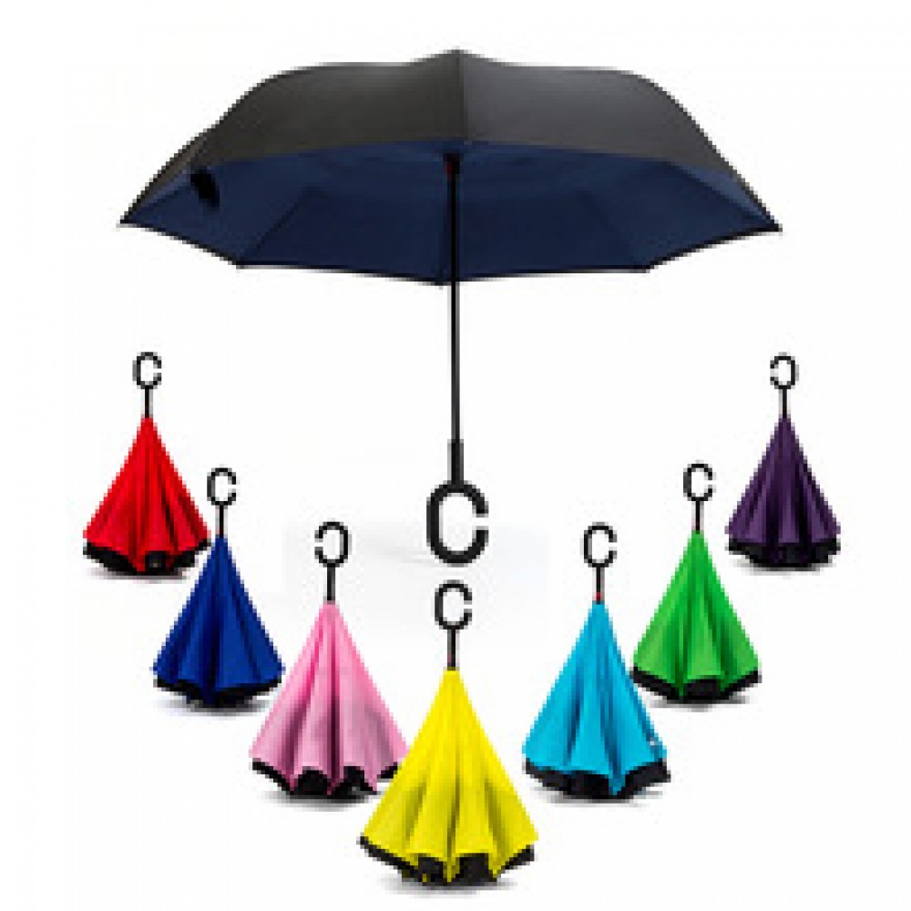 Reverse Inverted Umbrella C-Hook Self Stand Inside Out Plain 