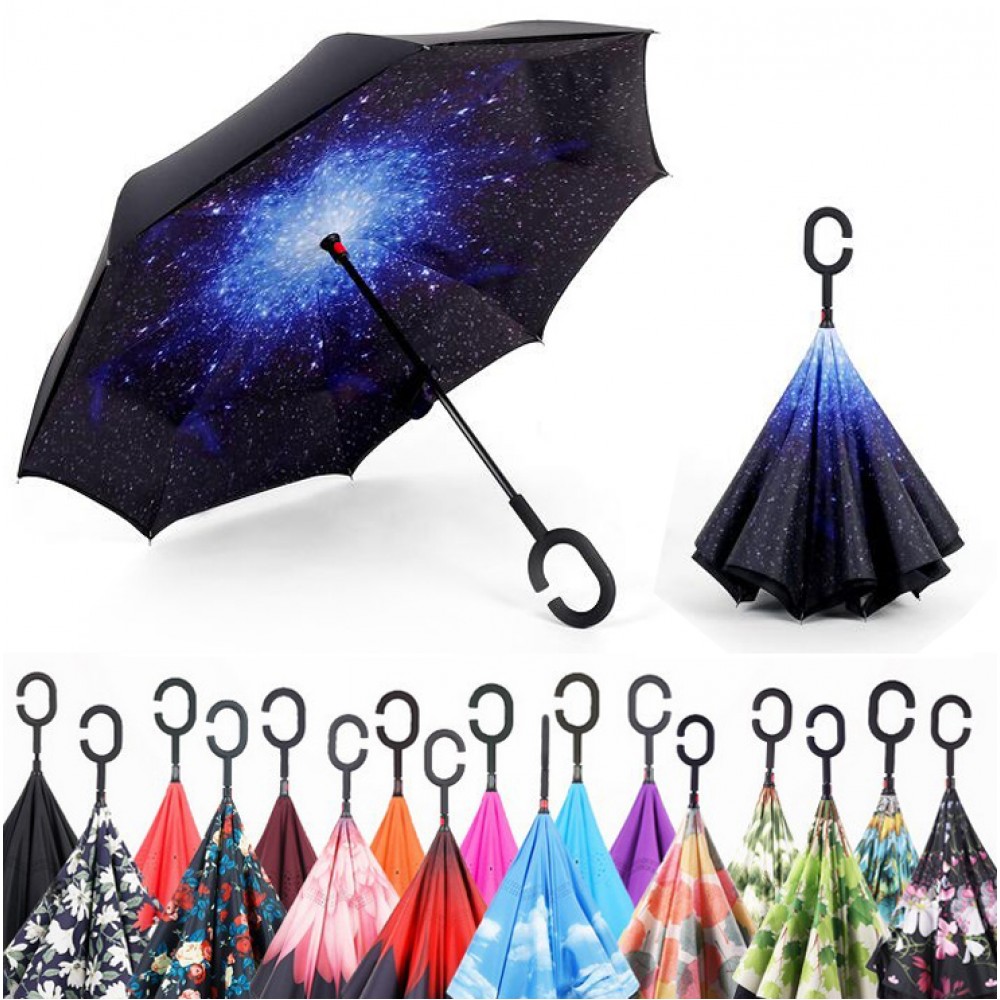 Reverse Inverted Umbrella C-Hook Self Stand Inside Out Umbrella