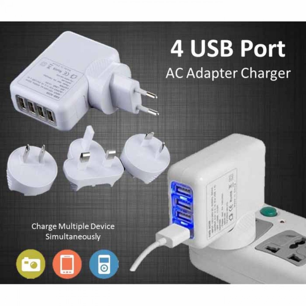 4 USB Ports AC Universal Travel Wall Adaptor Fast Charger With 4 AC