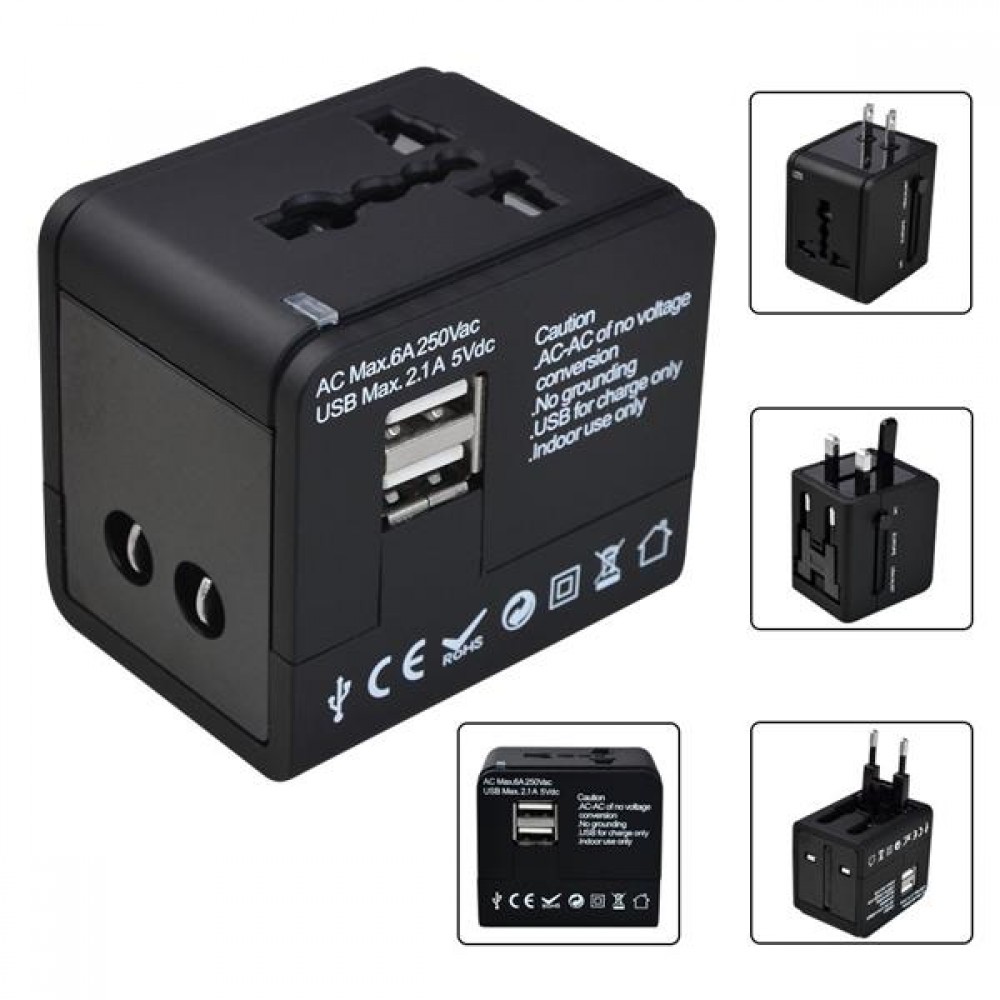 2.1A/1.0A Dual USBPort 5in1 Universal International Travel Adapter