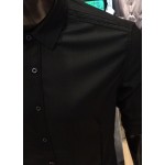 Men’s BLACK Smooth Plain Basic Simple Business Casual Long Sleeve Shirt. ASTON