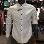 Men’s WHITE Smooth Plain Basic Simple Business Casual Long Sleeve Shirt. ASTON
