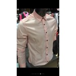 Men’s PINK Smooth Plain Basic Simple Business Casual Long Sleeve Shirt. ASTON