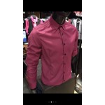Men’s FUCHSIA Smooth Plain Basic Simple Business Casual Long Sleeve Shirt. ASTON