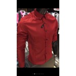 Men’s RED Smooth Plain Basic Simple Business Casual Long Sleeve Shirt. ASTON