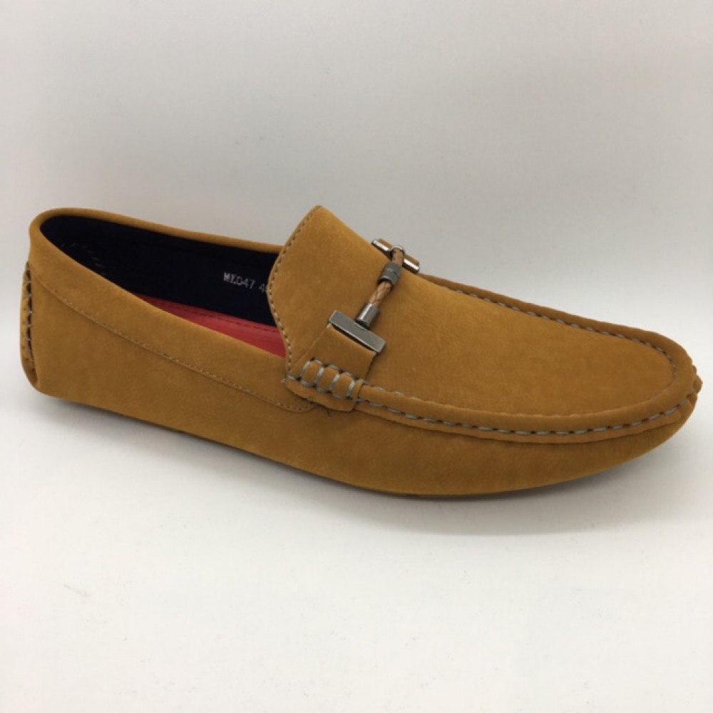 Men Shoes Camel Brown Suede PU Lifestyle Casual Loafer Slip On with Buckle. JEFF