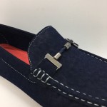 Men Shoes Blue Color Suede PU Lifestyle Casual Loafers Slip On with Buckle. JEFF