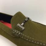 Men Shoes Khaki Green Suede PU Lifestyle Casual Loafer Slip On with Buckle. JEFF