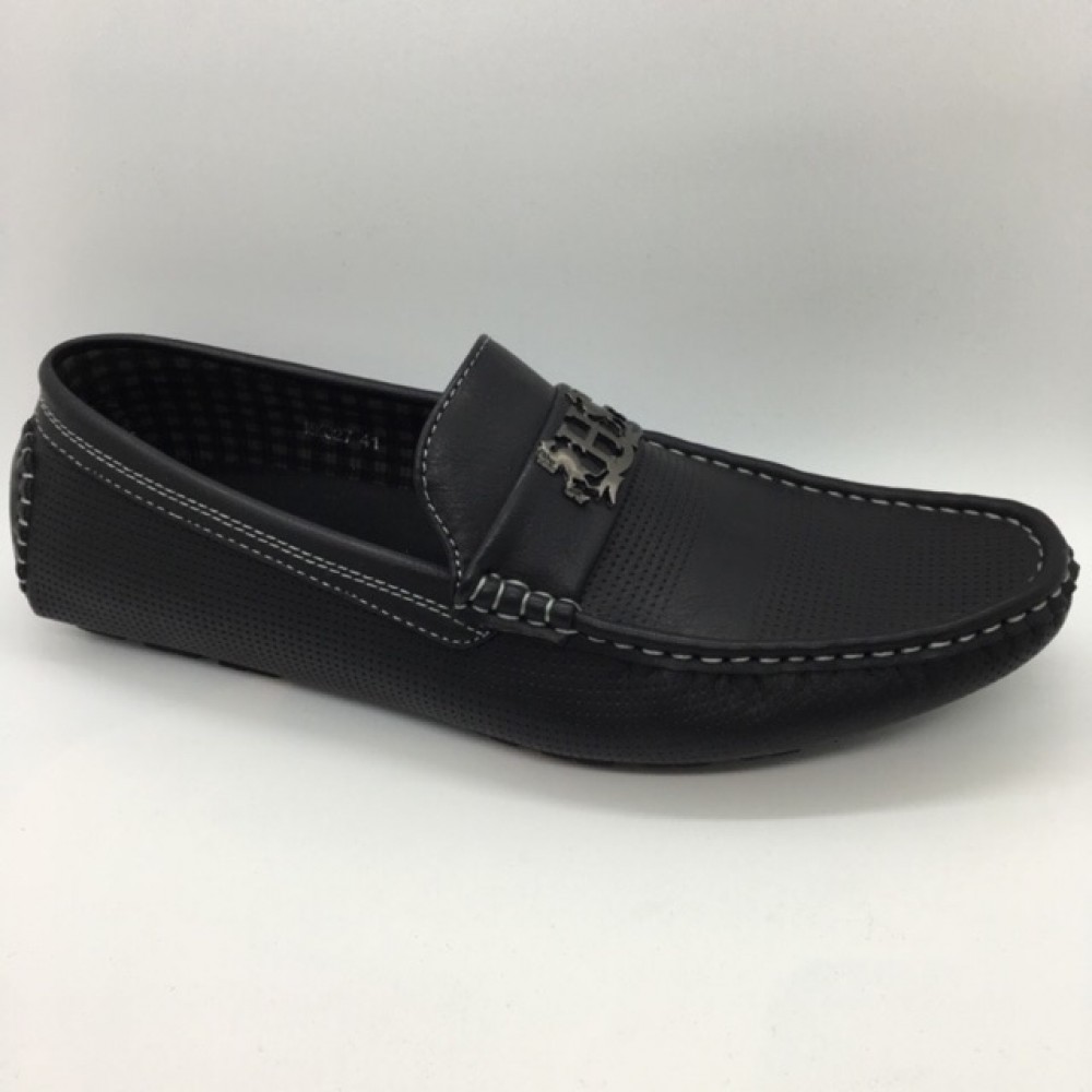 Men Shoes Black Color Lifestyles Casual Loafers Slip On with Buckle. JEFF