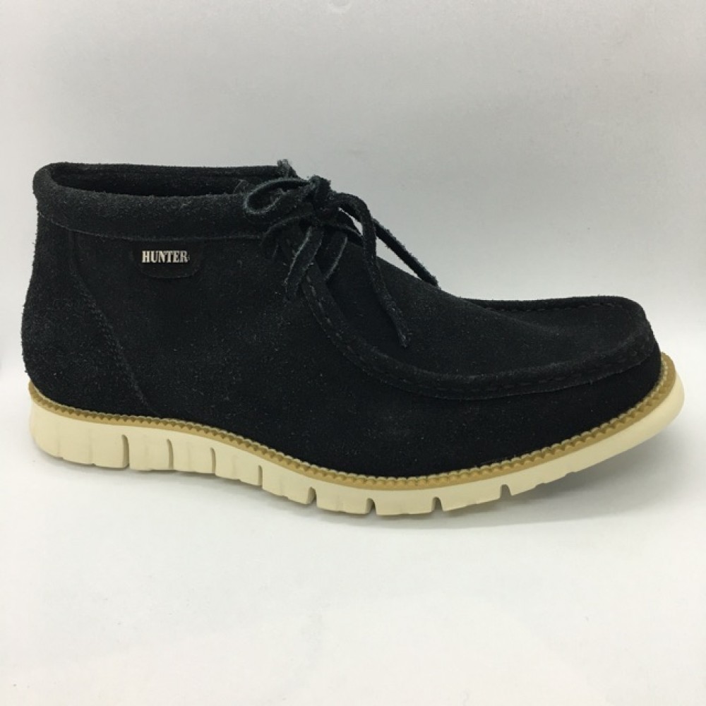 Men Leather Shoes Mid-Cut Suede Black Color 2Holes Lace-Up. HUNTER Men Leather Shoes Mid-Cut Suede Black Color 2Holes Lace-Up. HUNTER