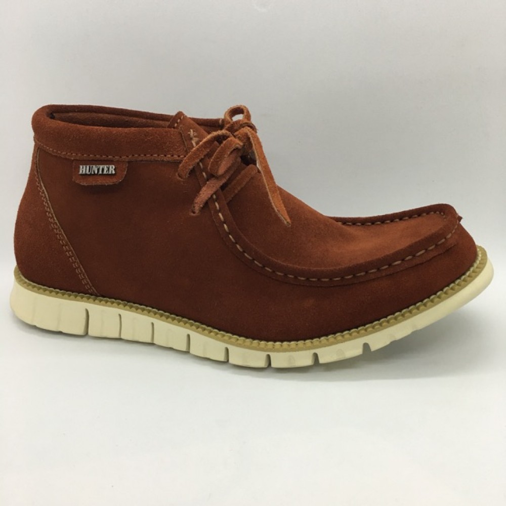 Men Leather Shoes Mid-Cut Suede Whisky Brown Color 2Holes Lace-Up. HUNTER Men Leather Shoes Mid-Cut Suede Whisky Brown Color 2Holes Lace-Up. HUNTER