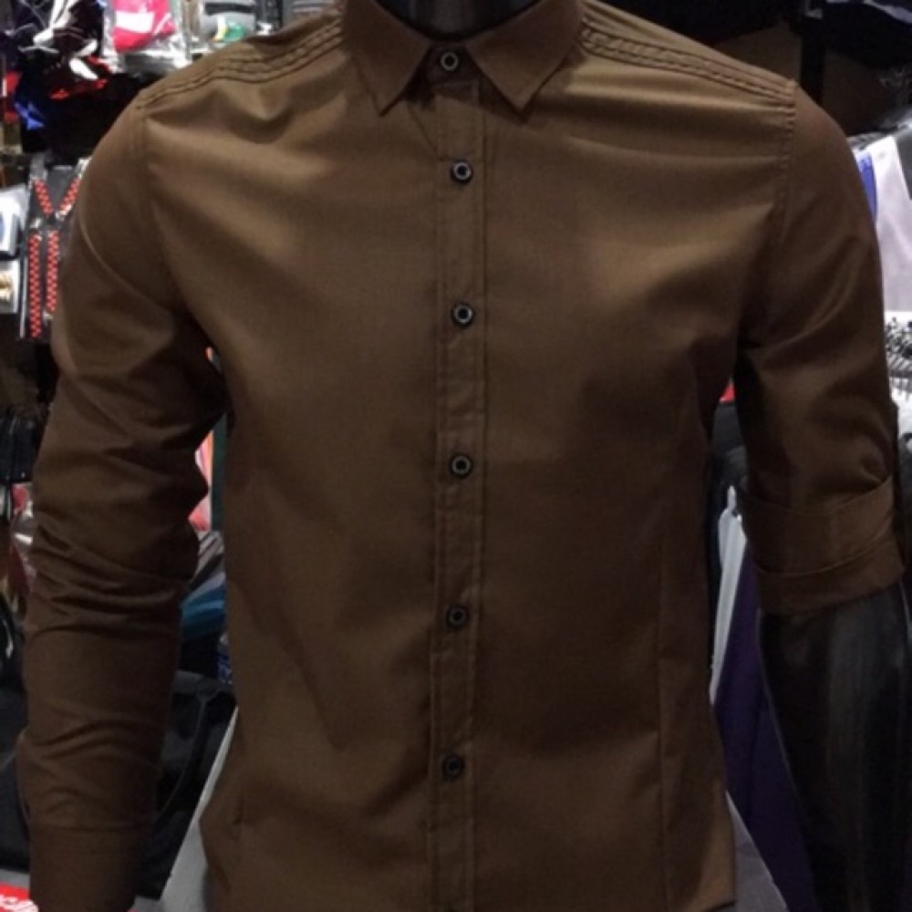 Men’s KHAKI Smooth Plain Basic Simple Business Casual Long Sleeve Shirt. ASTON Men’s KHAKI Smooth Plain Basic Simple Business Casual Long Sleeve Shirt. ASTON