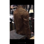Men’s KHAKI Smooth Plain Basic Simple Business Casual Long Sleeve Shirt. ASTON