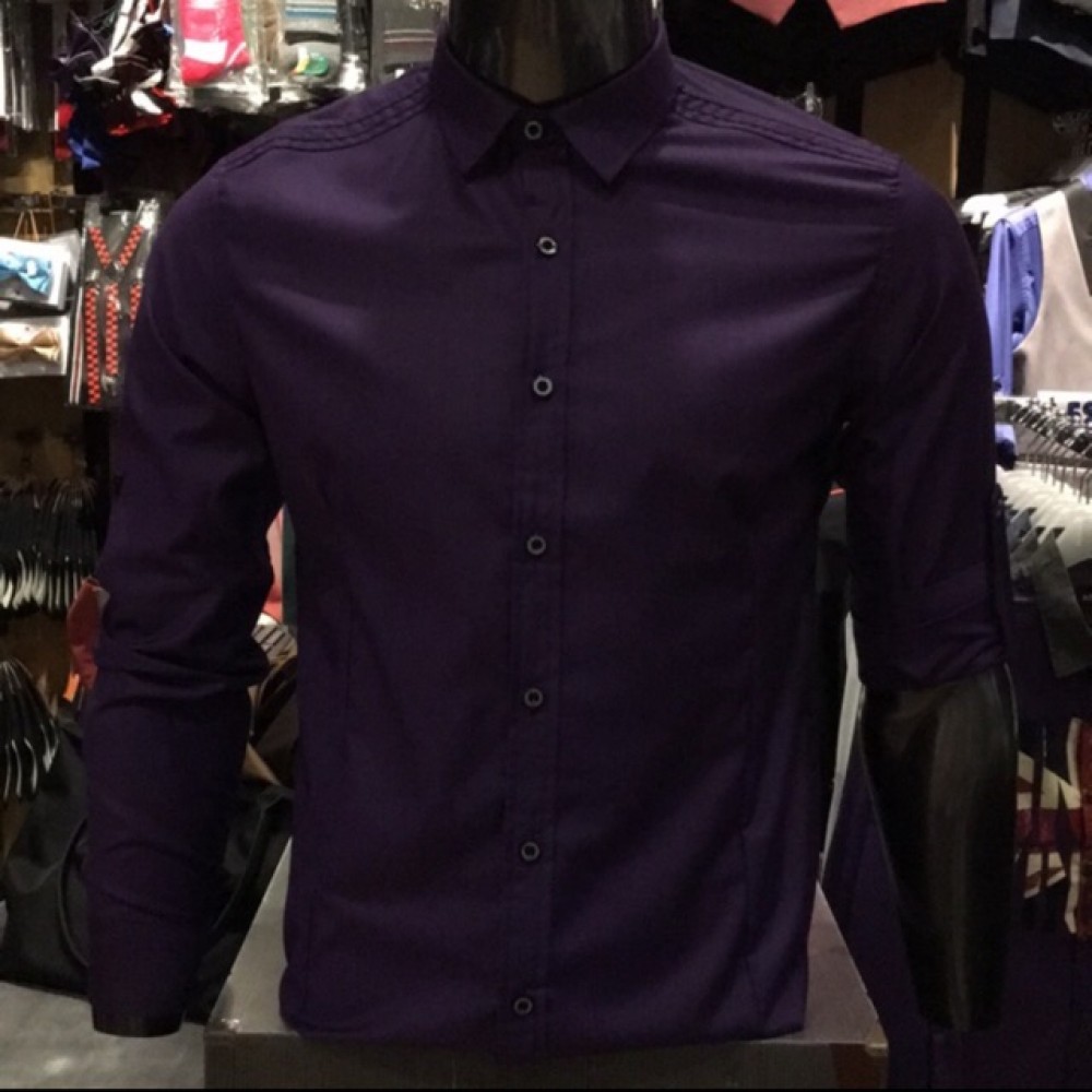 Men’s PURPLE Smooth Plain Basic Simple Business Casual Long Sleeve Shirt. ASTON