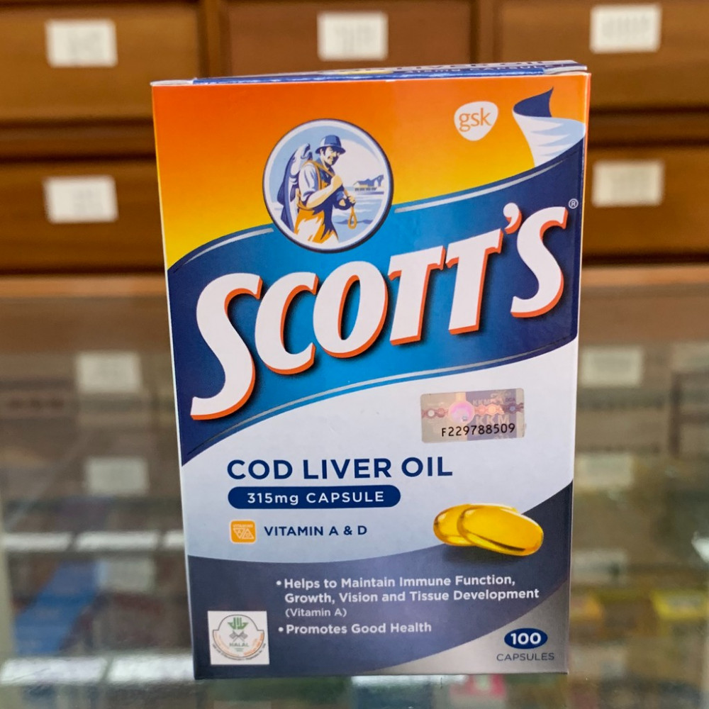 Scott's Cod Liver Oil (Vitamin A & D)司克脱鱼肝油 (补肺),315mg capsule Scott's Cod Liver Oil (Vitamin A & D)司克脱鱼肝油 (补肺),315mg capsule