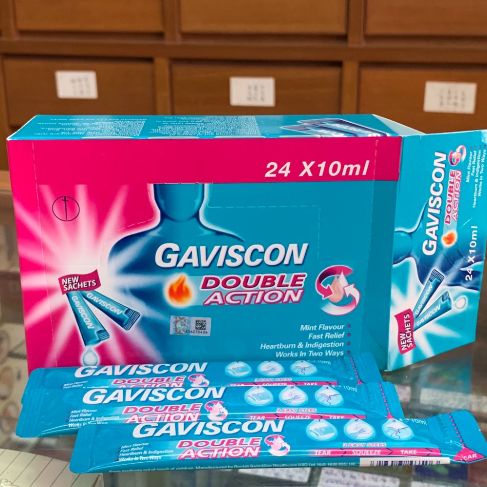 Gaviscon Liquid (double action)Relief from Heartburn & Acid indigestion Sachets (24x10ml) Gaviscon Liquid (double action)Relief from Heartburn & Acid indigestion Sachets (24x10ml)